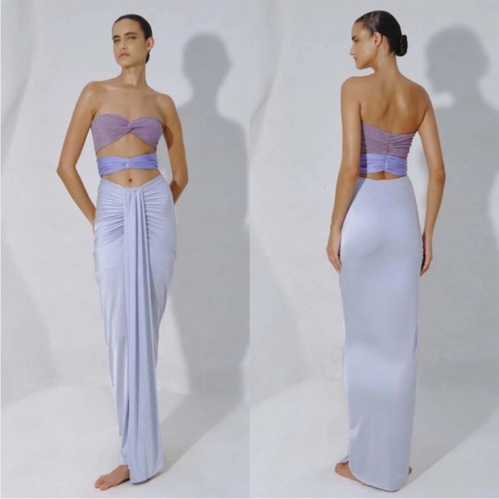 Baobab Dress Giselle Strapless Cutout Maxi in Shimmery Purple